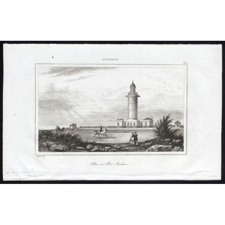 Antique Print of the lighthouse and surroundings of Port Jackson by Rienzi (1836)
