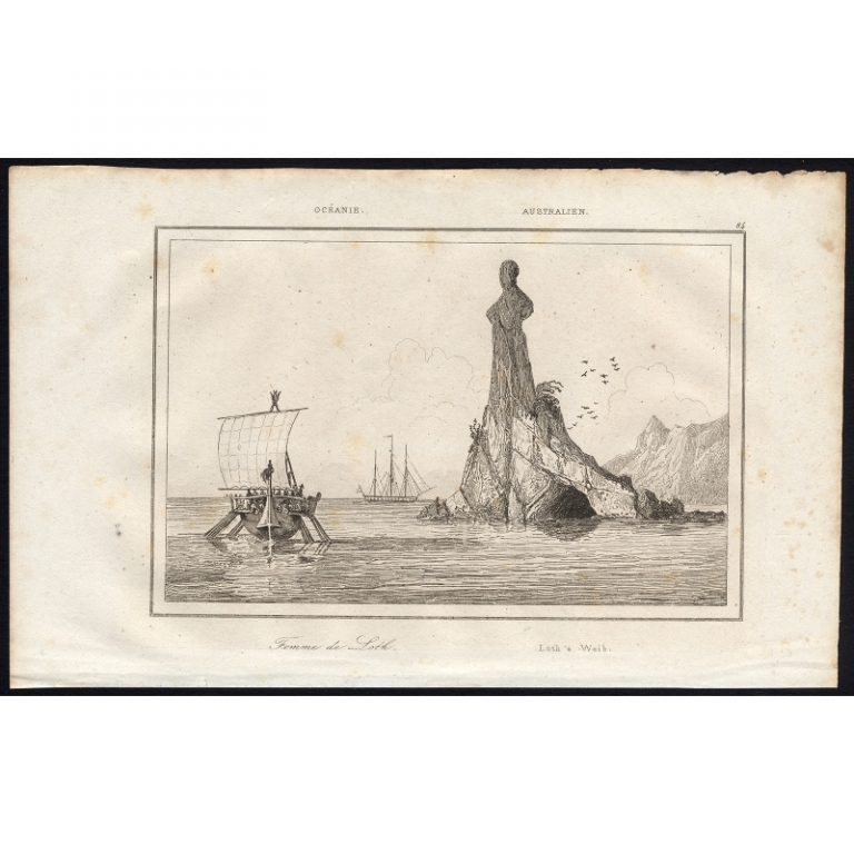 Antique Print of Lot's wife rock formation by Rienzi (1836)