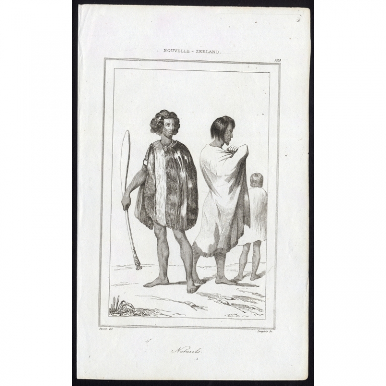 Antique Print of Indigenous people of New Zealand by Rienzi (1836)