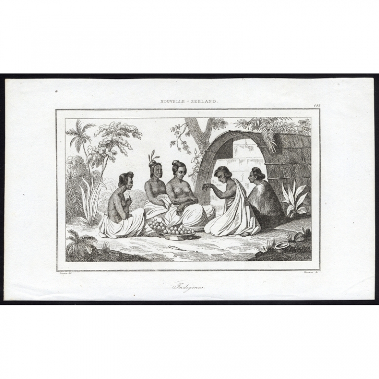 Antique Print of Five indigenous people of New Zealand by Rienzi (1836)