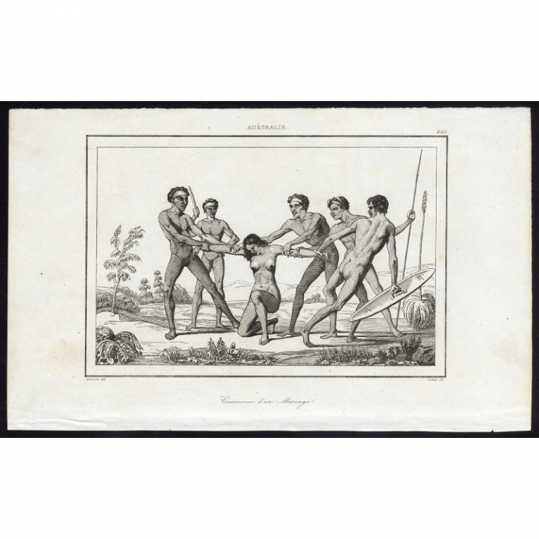 Antique Print of an Australian Aboriginal marriage ceremony by Rienzi (1836)