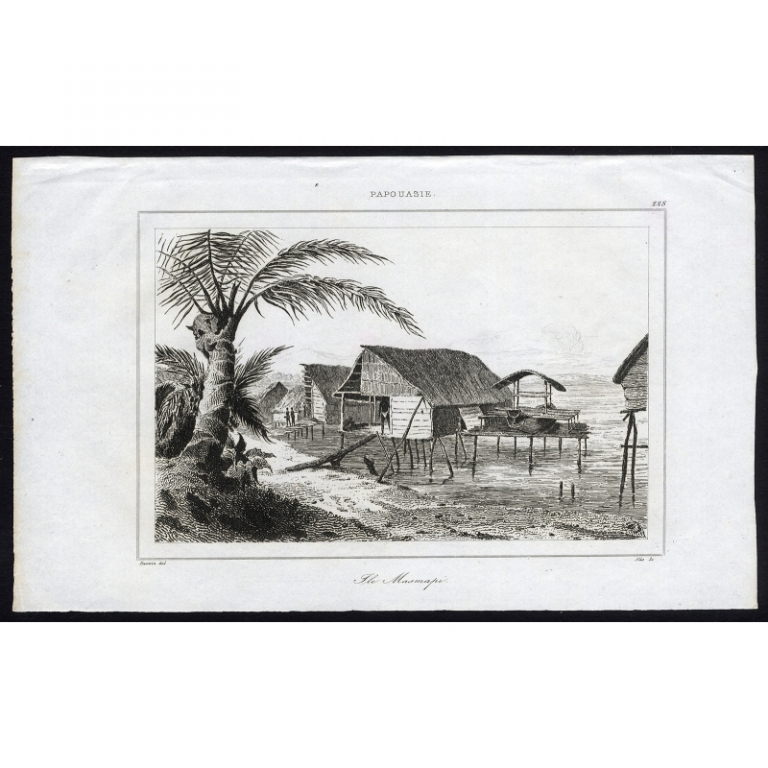 Antique Print of Stilt-houses on the island Masmapi by Rienzi (1836)