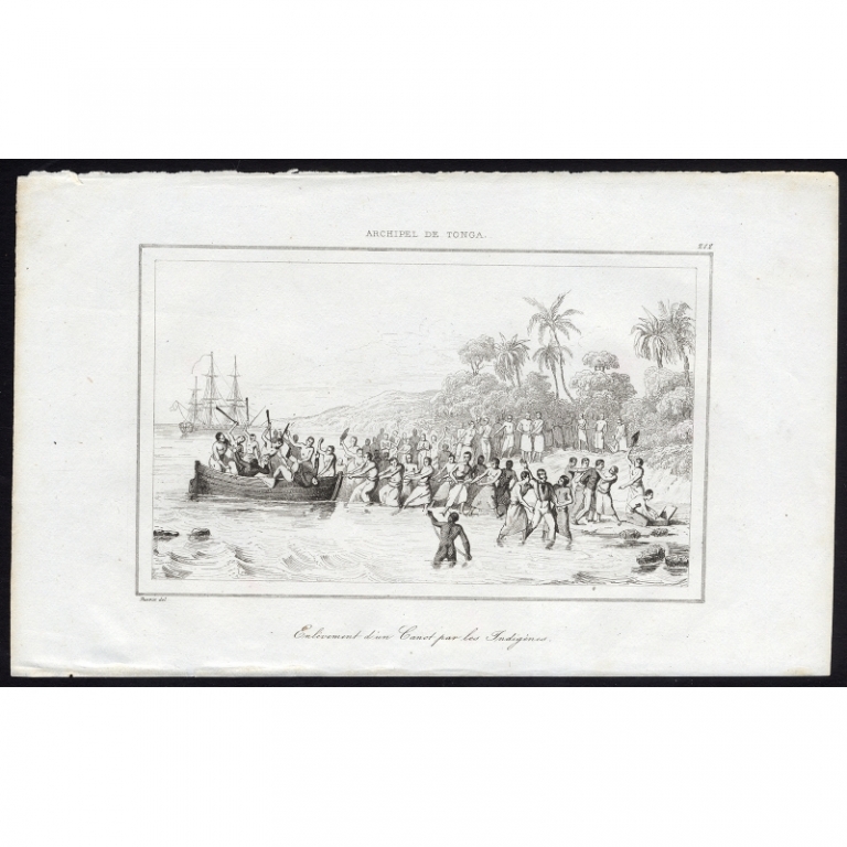 Antique Print of the Ambush of the men on a Canoe by Rienzi (1836)