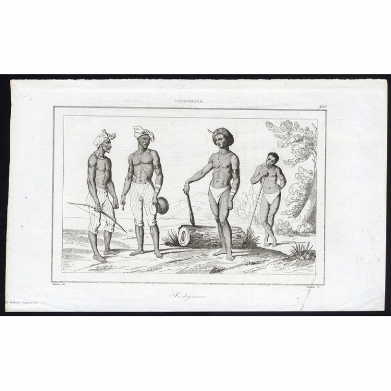 Antique Print of Indigenous people of Papua New Guinea by Rienzi (1836)