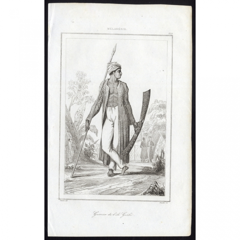 Antique Print of a warrior of Guebe island by Rienzi (1836)