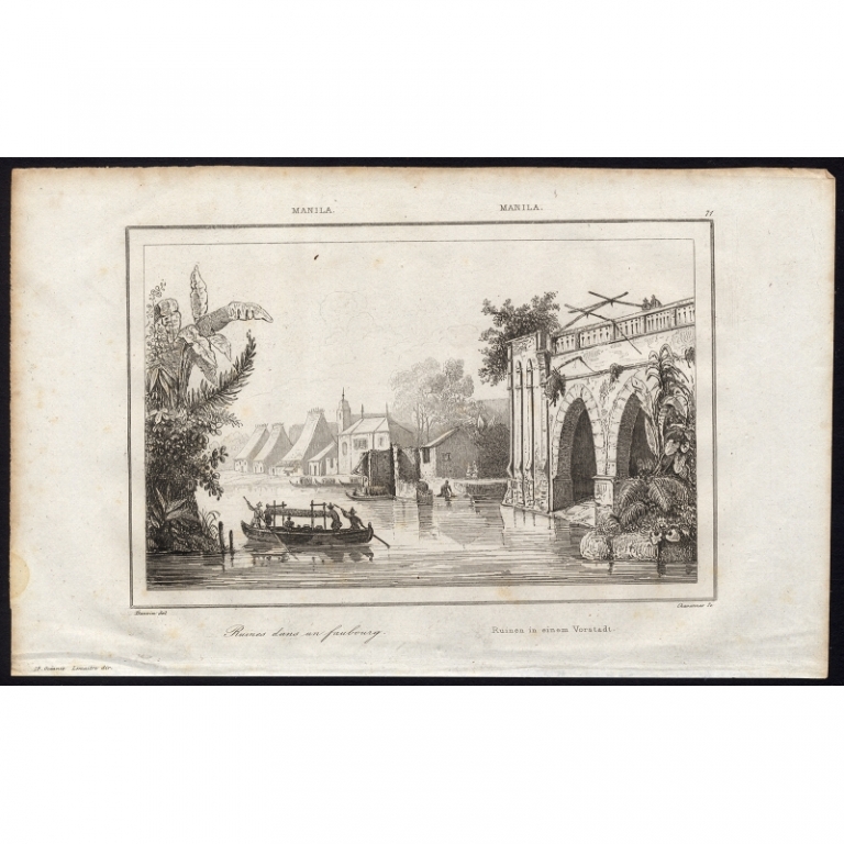 Antique Print of Ruins in a suburb of Manila by Rienzi (1836)