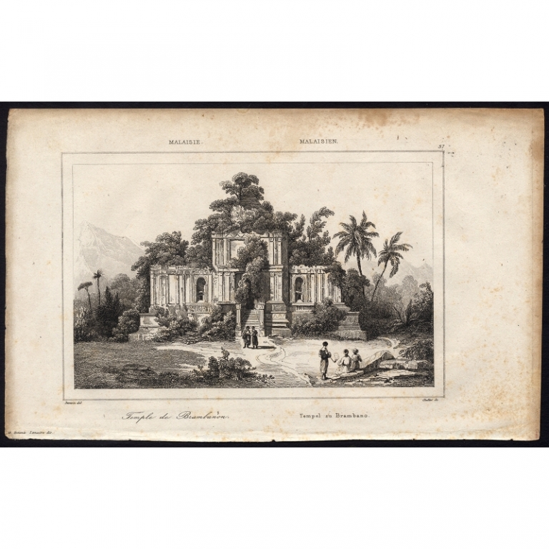 Antique Print of the Hindu temple of Brambano by Rienzi (1836)