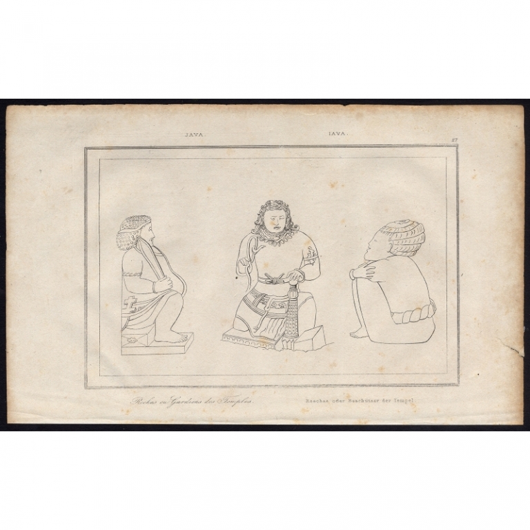 Antique Print of Temple guardians by Rienzi (1836)