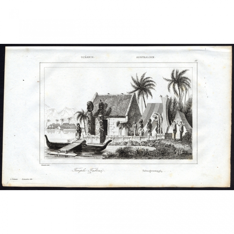 Antique Print of a Temple on a shore by Rienzi (1836)