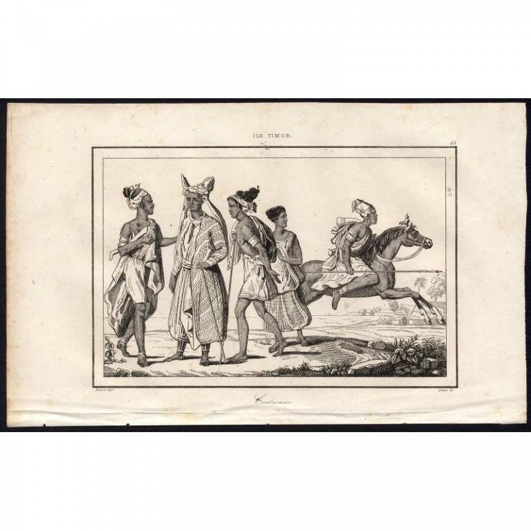 Antique Print of Timorese Costumes by Rienzi (1836)