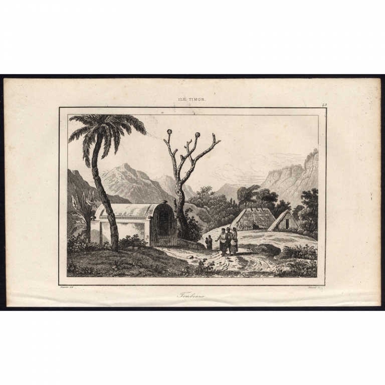 Antique Print of a Tomb on Timor by Rienzi (1836)