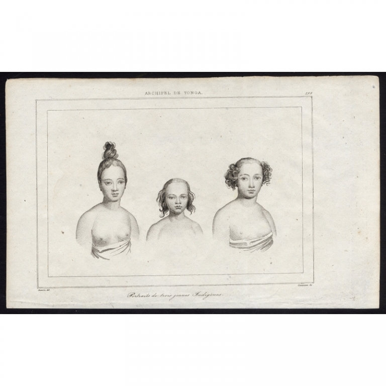 Antique Print with portraits of Inhabitants of the Tonga archipelago by Rienzi (1836)