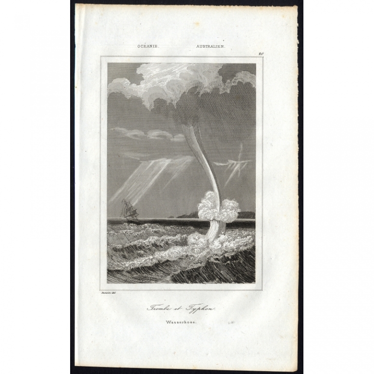 Antique Print of a Typhoon or Waterspout by Rienzi (1836)