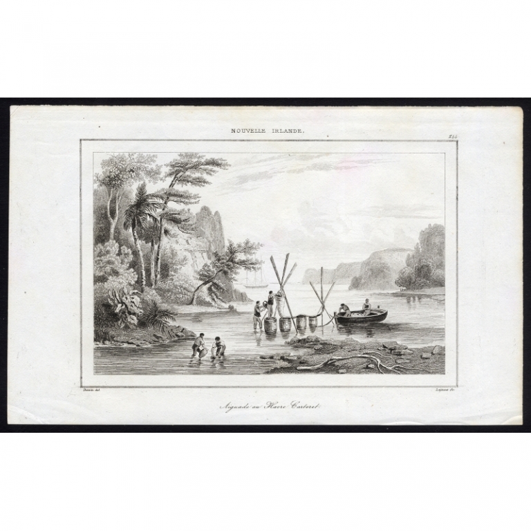 Antique Print of Sailors at New Ireland by Rienzi (1836)