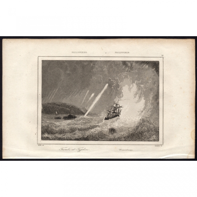 Antique Print of a typhoon on the Philippines by Rienzi (1836)