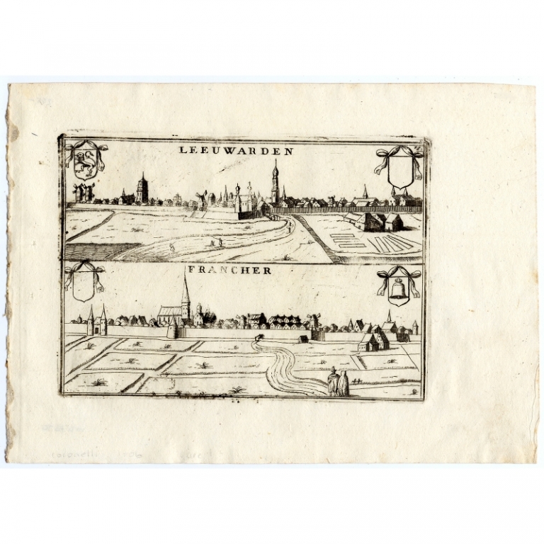 Antique Print of Leeuwarden and Franeker by Coronelli (1706)