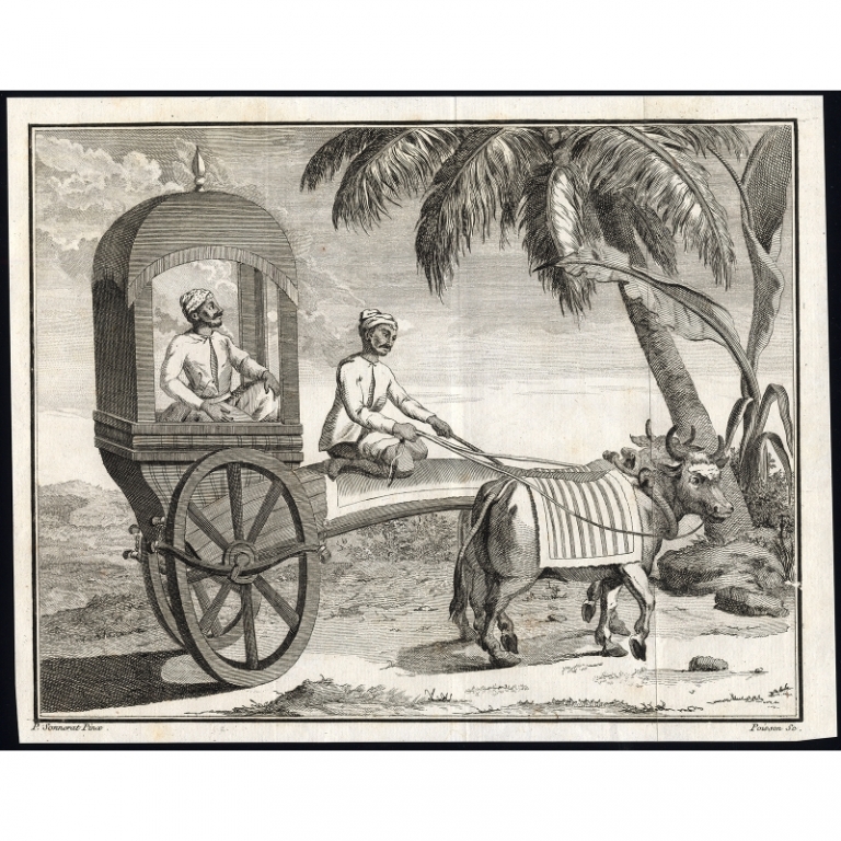 Antique Print of a Man in a Carriage by Sonnerat (1782)