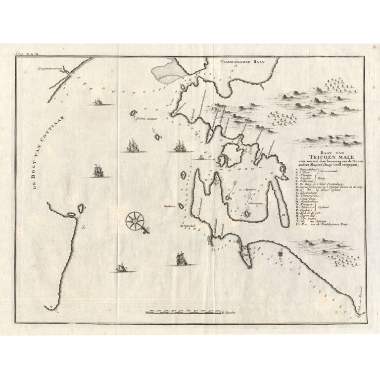 Antique Map of Trincomalee and Tambalagam Bay by Van Schley (1758)