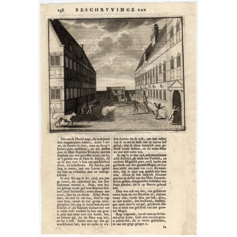 Antique Print of the central court of Castle Batavia by Valentijn (1726)