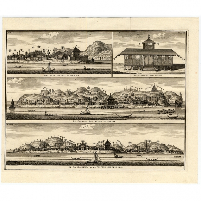 Antique Print of Hila and Fortresses by Valentijn (1726)