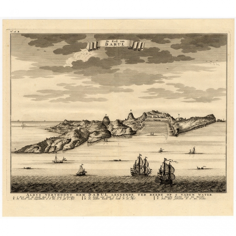 Antique Print of the Coast of Dabhol by Valentijn (1726)