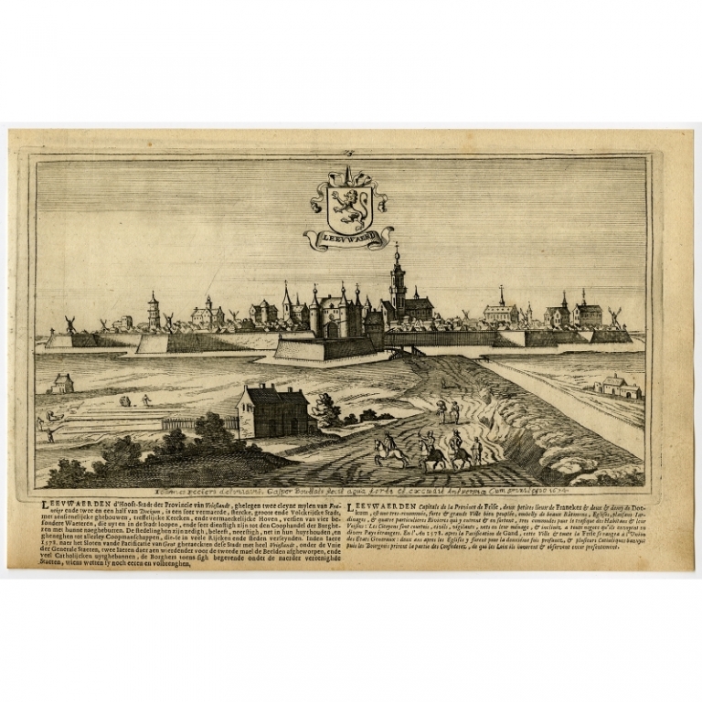 Antique Print of the City of Leeuwarden by Bouttats (1680)