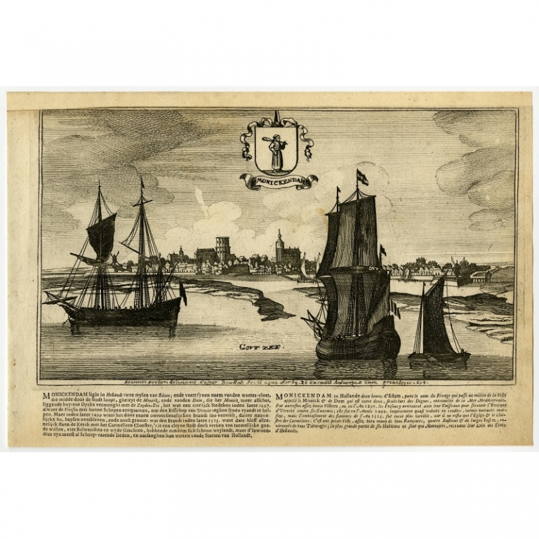 Antique Print of Monnickendam by Bouttats (1680)