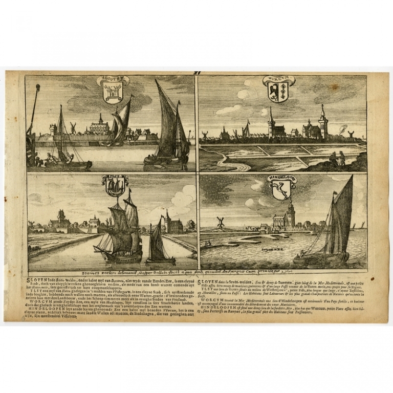 Antique Print of Sloten, IJlst, Workum and Hindeloopen by Bouttats (1680)
