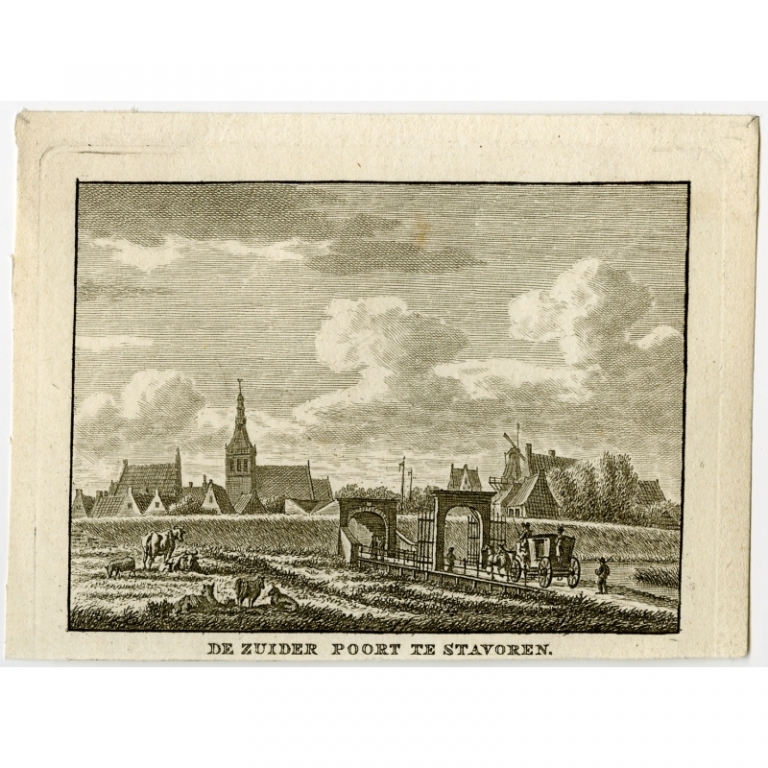 Antique Print of the South Gate of Stavoren by Bendorp (1792)