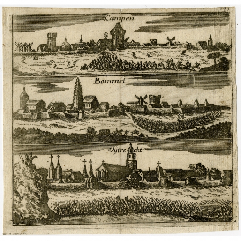 Antique Print of Kampen, Zaltbommel and Utrecht by Hoffmann (1673)
