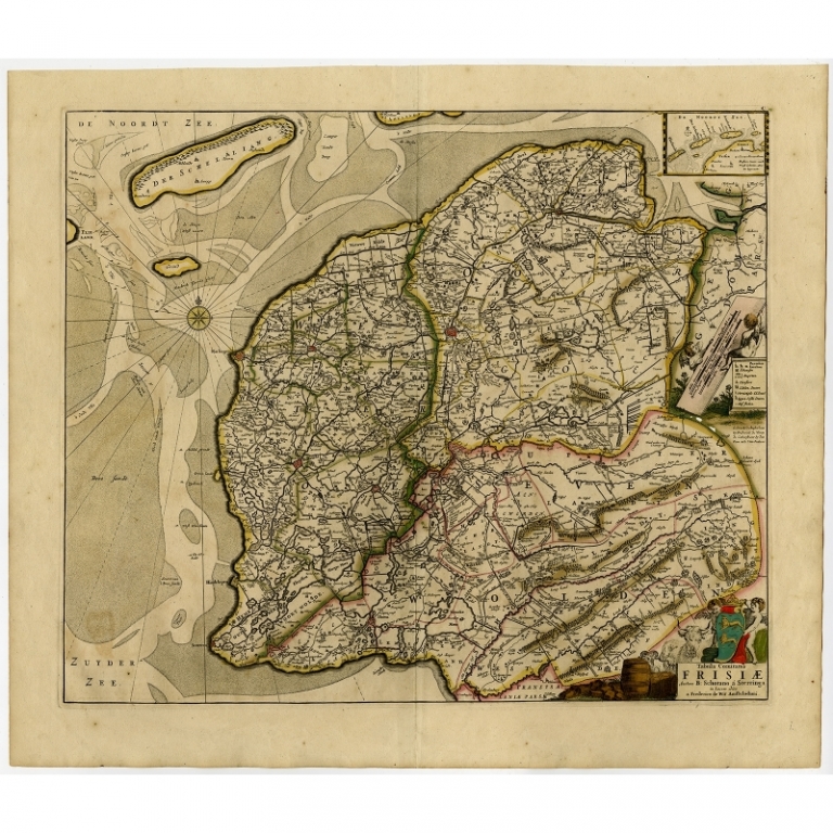 Antique Map of Friesland by De Wit (c.1670)