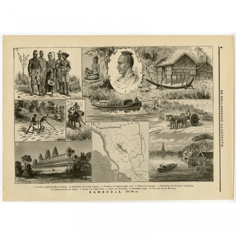 Antique Print of scenes of Cambodia by Julien (c.1900)
