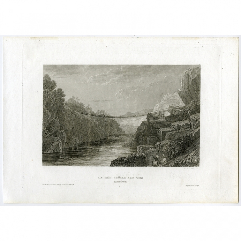 Antique Print of the cable-stayed bridge near Tiri by Schnell (c.1870)