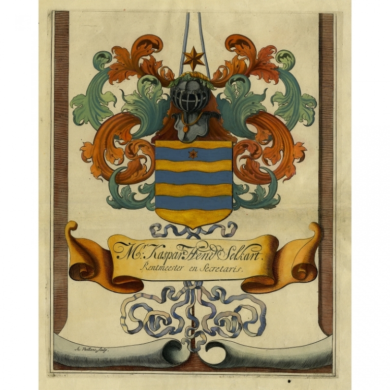 Antique Print of the coat of arms of Mr. Caspar Hendrik Selkart by Vaillant (c.1680)