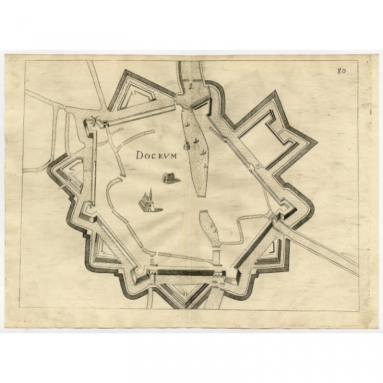 Antique Map of Dokkum by Priorato (1673)