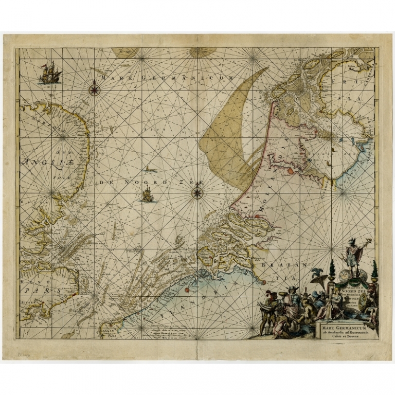 Antique Sea Chart of the North Sea by De Hooghe (c.1730)