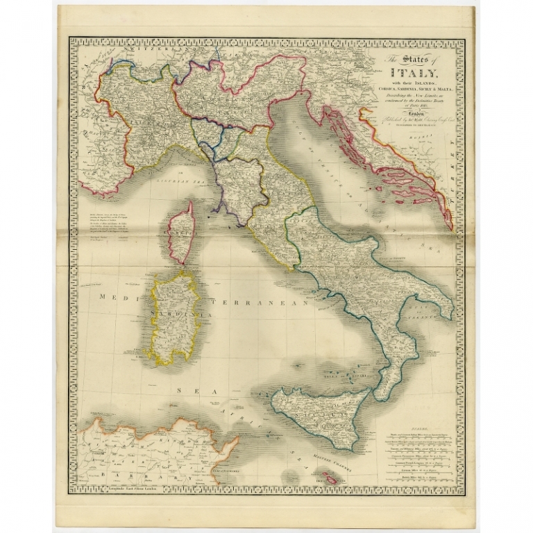 Antique Map of Italy by Wyld (1854)