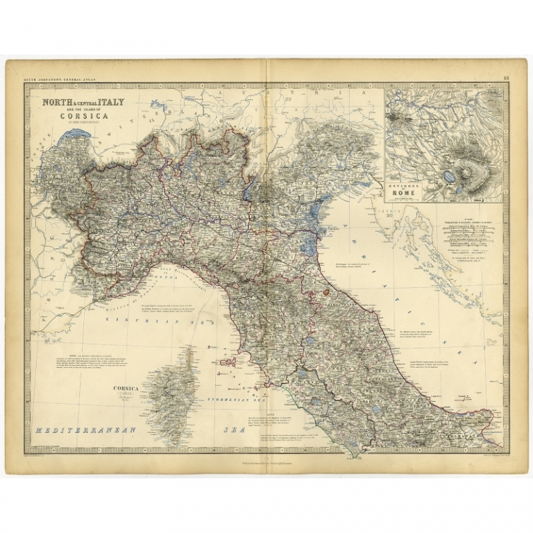 Antique Map of Italy and Corsica by Johnston (c.1860)