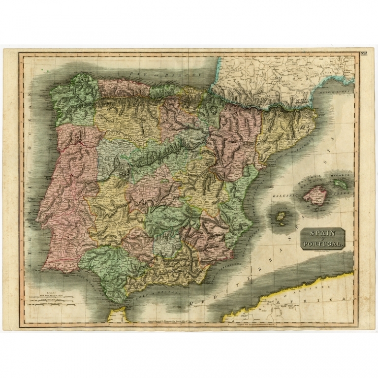 Antique Map of Spain and Portugal by Thomson (1815)