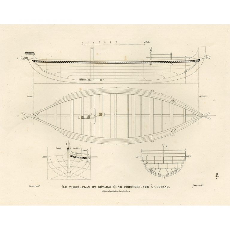 Antique Print with a Plan and Details of a Corocore by Adam (1825)