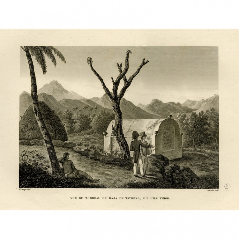 Antique Print of the Tomb of the Raja of Tayben by Schroeder (1825)