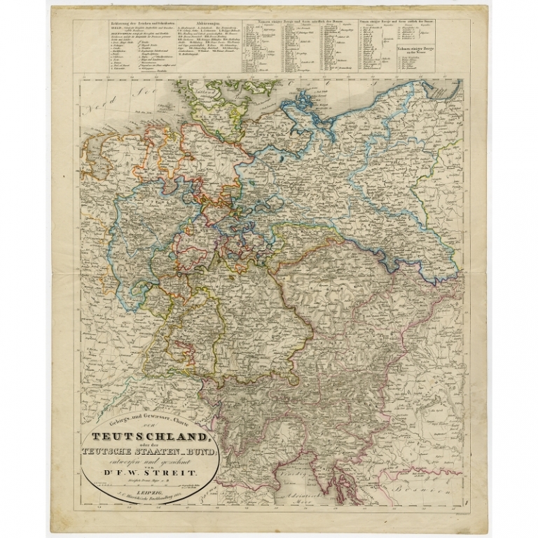 Antique Mountain and Water Chart of Germany by Leutemann (1842)