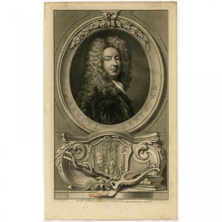 Antique Portrait of Sir Samuel Garth by Houbraken (1748)