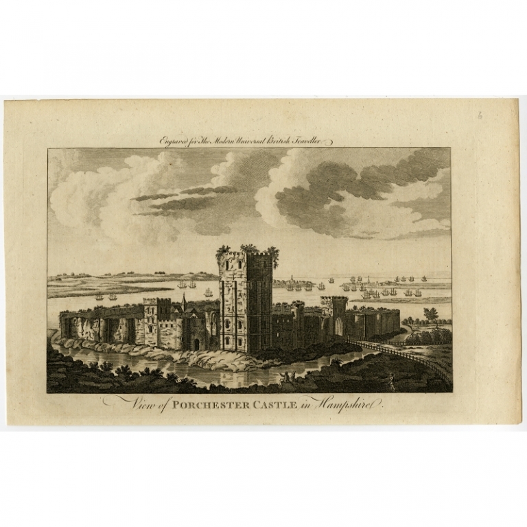 Antique Print of Porchester Castle in Hampshire by Burlington (c.1780)