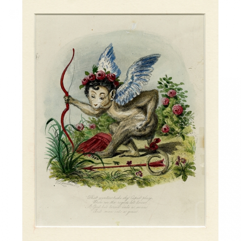 Antique Print 'The Monkey-Cupid' by Landseer (1828)