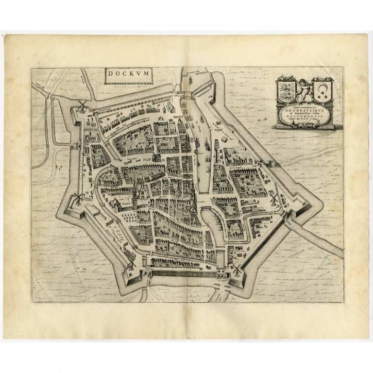 Antique Map of Dokkum by Blaeu (1652)