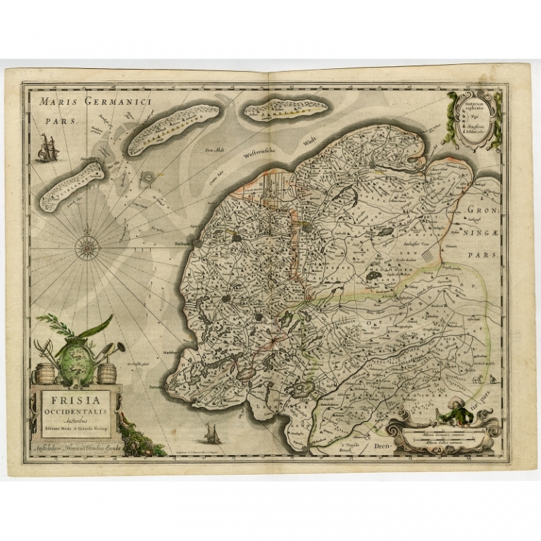 Antique Map of Friesland by Hondius (1633)