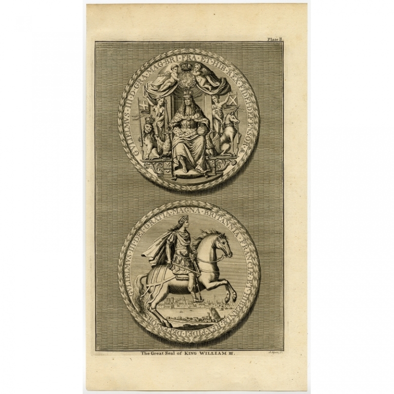 Antique Print of the Great Seal of King William III of England by Mynde (1789)