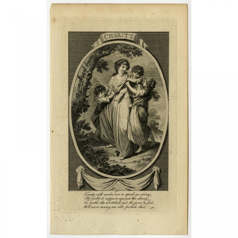 Antique Print of the Personification of Charity (c.1780)