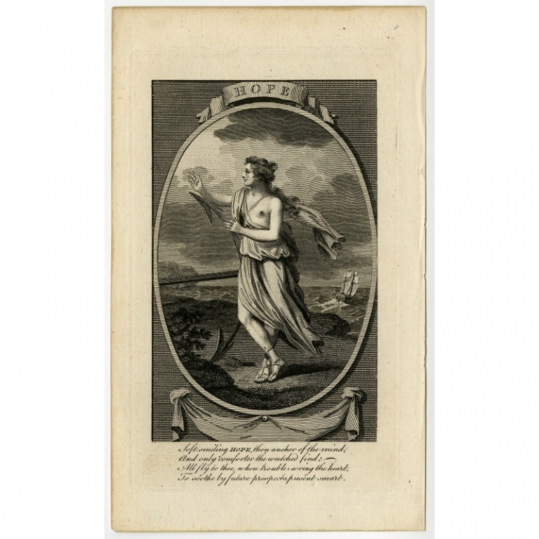 Antique Print of the Personification of Hope (c.1780)